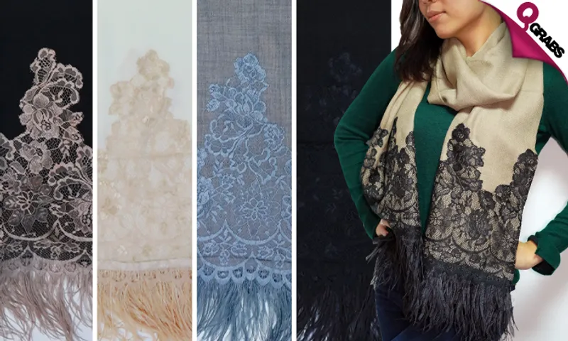 Shawl with Embroidery OR Lace & Feather Tassles!